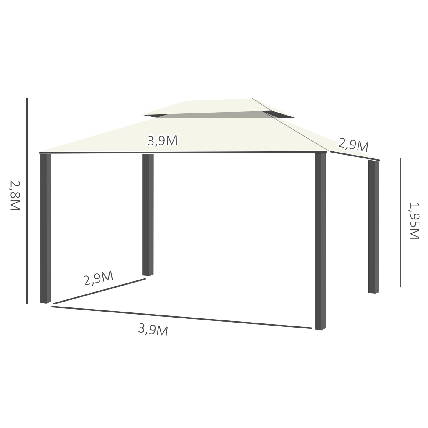 Outsunny Cenador De Jardín 4x3 M Pabellón De Jardín Con Doble Techo Crema_2