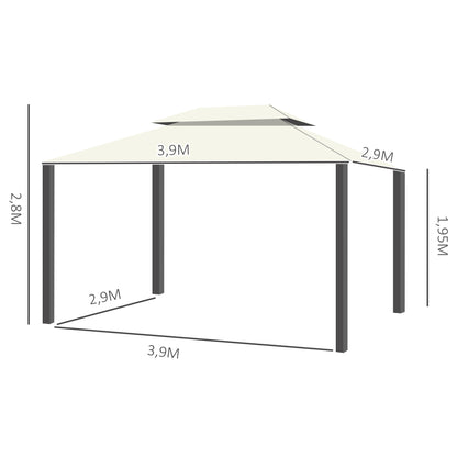 Outsunny Cenador De Jardín 4x3 M Pabellón De Jardín Con Doble Techo Crema_2