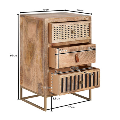 Mesita De Noche Mango Madera Maciza / Metal 40x60x30 Cm_3