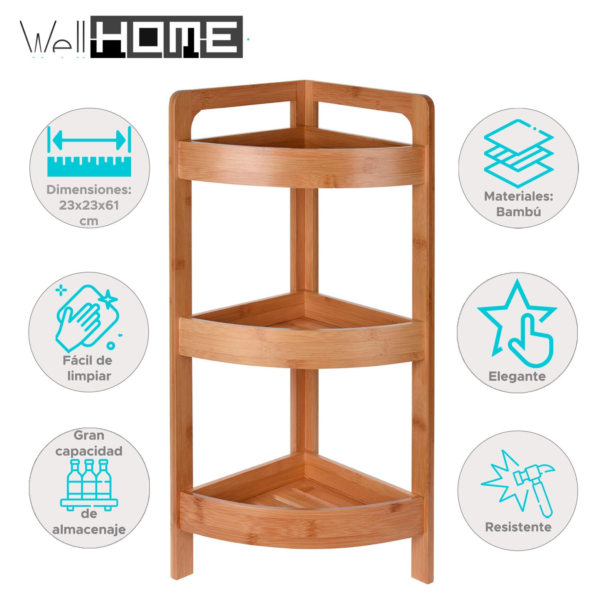 Well Home Estantería De Baño Con 3 Estantes En Bambú H.61cm_1
