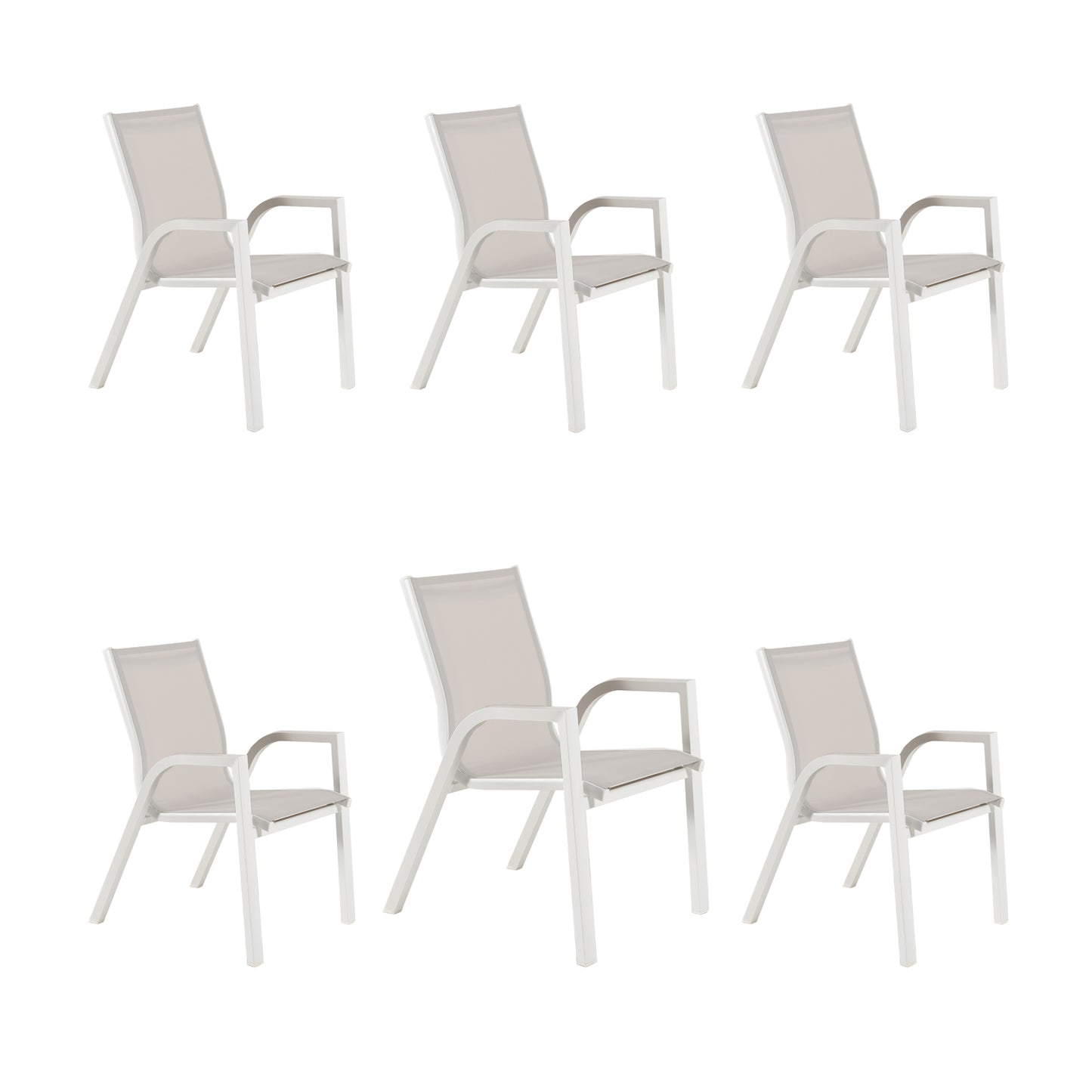 Pack 6 Sillones Para Exterior, Sillón Apilable, Aluminio Y Textilene, Color Blanco, Silla:90x66x56_0