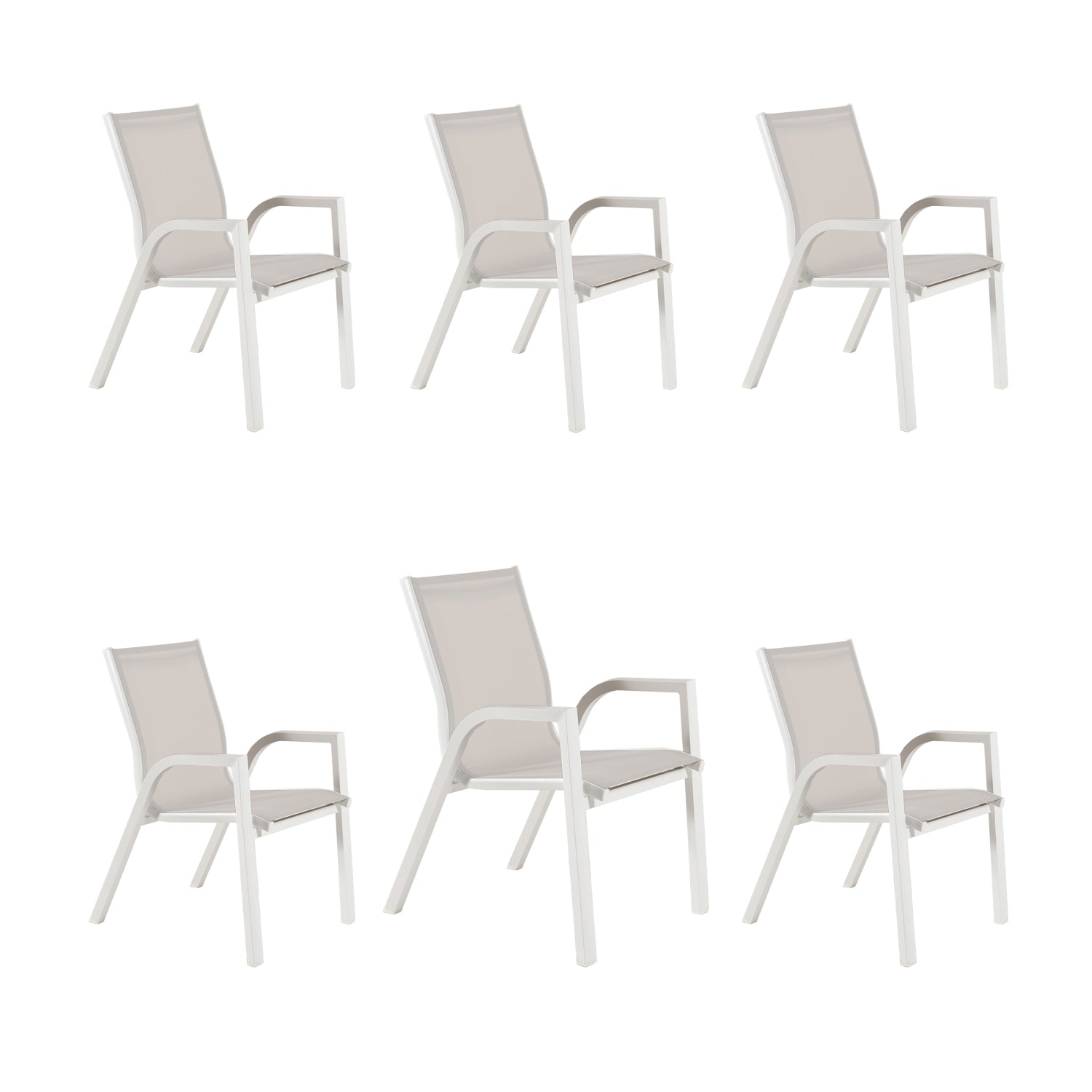 Pack 6 Sillones Para Exterior, Sillón Apilable, Aluminio Y Textilene, Color Blanco, Silla:90x66x56_0