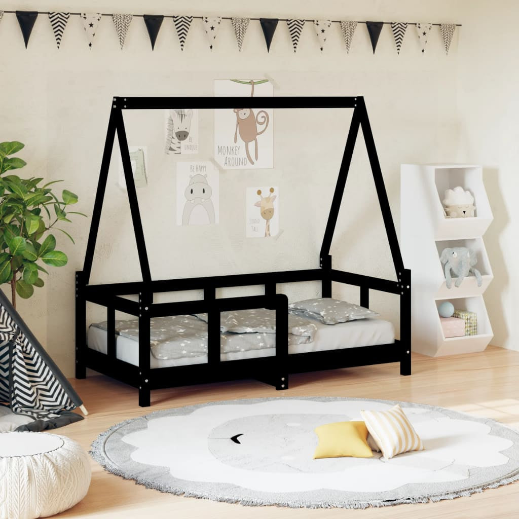 Vidaxl Estructura De Cama Para Niños Madera De Pino Negro 70x140 Cm_1