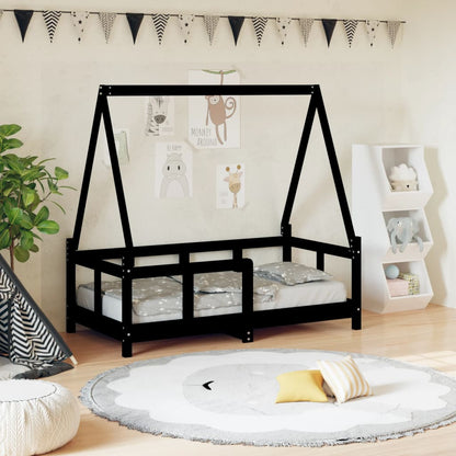 Vidaxl Estructura De Cama Para Niños Madera De Pino Negro 70x140 Cm_1