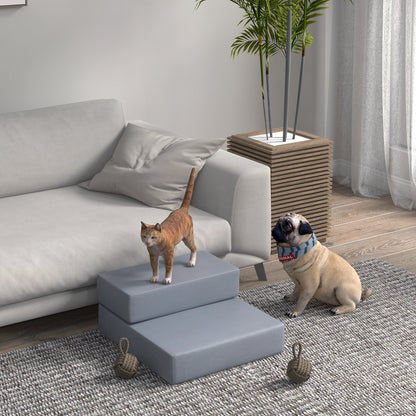 Pawhut Escalera Mascotas 2 Peldaños Cama De Perros Desmontable 45x39x20 Cm Gris_1