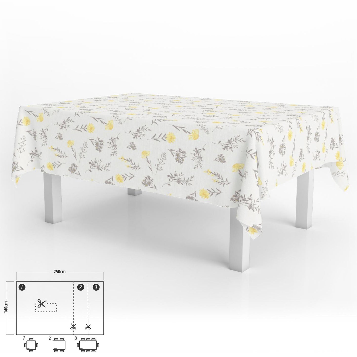 Mantel Hule Rectangular Flores Amarillas Impermeable Antimanchas Pvc 140x250 Cm.  Recortable Uso Interior Y Exterior_0
