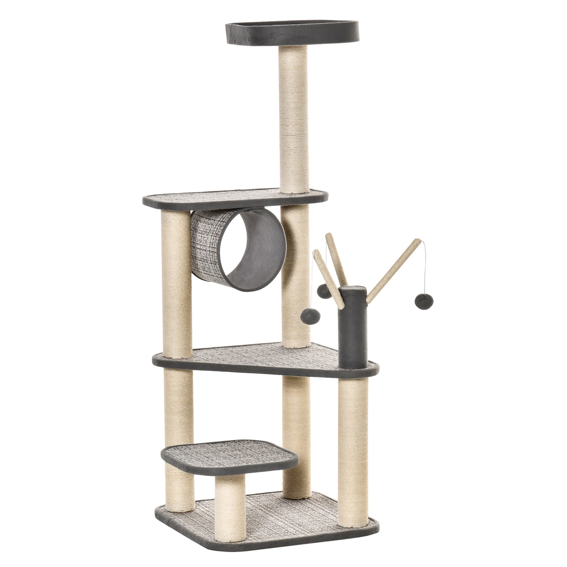 Pawhut Árbol Para Gatos 49x49x130cm Con Plataformas Postes Rascadores De Sisal_0