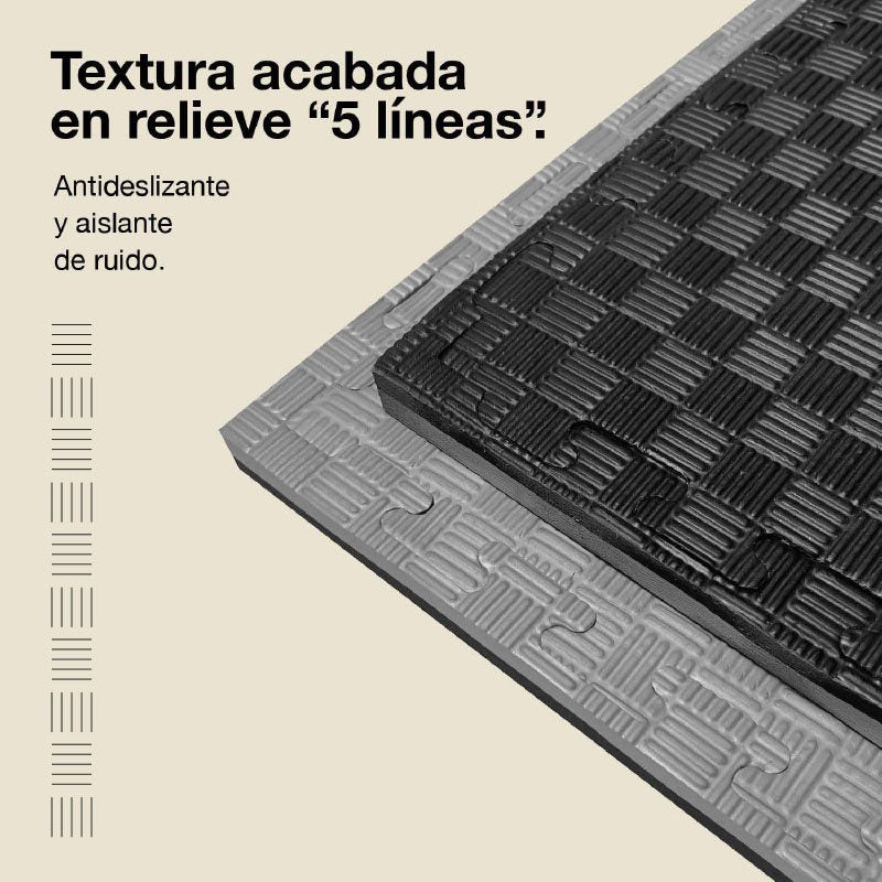 Jowy Tatami Puzzle 2cm 100x100cm, Pack 4 Unidades – Superficie 5 Líneas Gris/negro_3