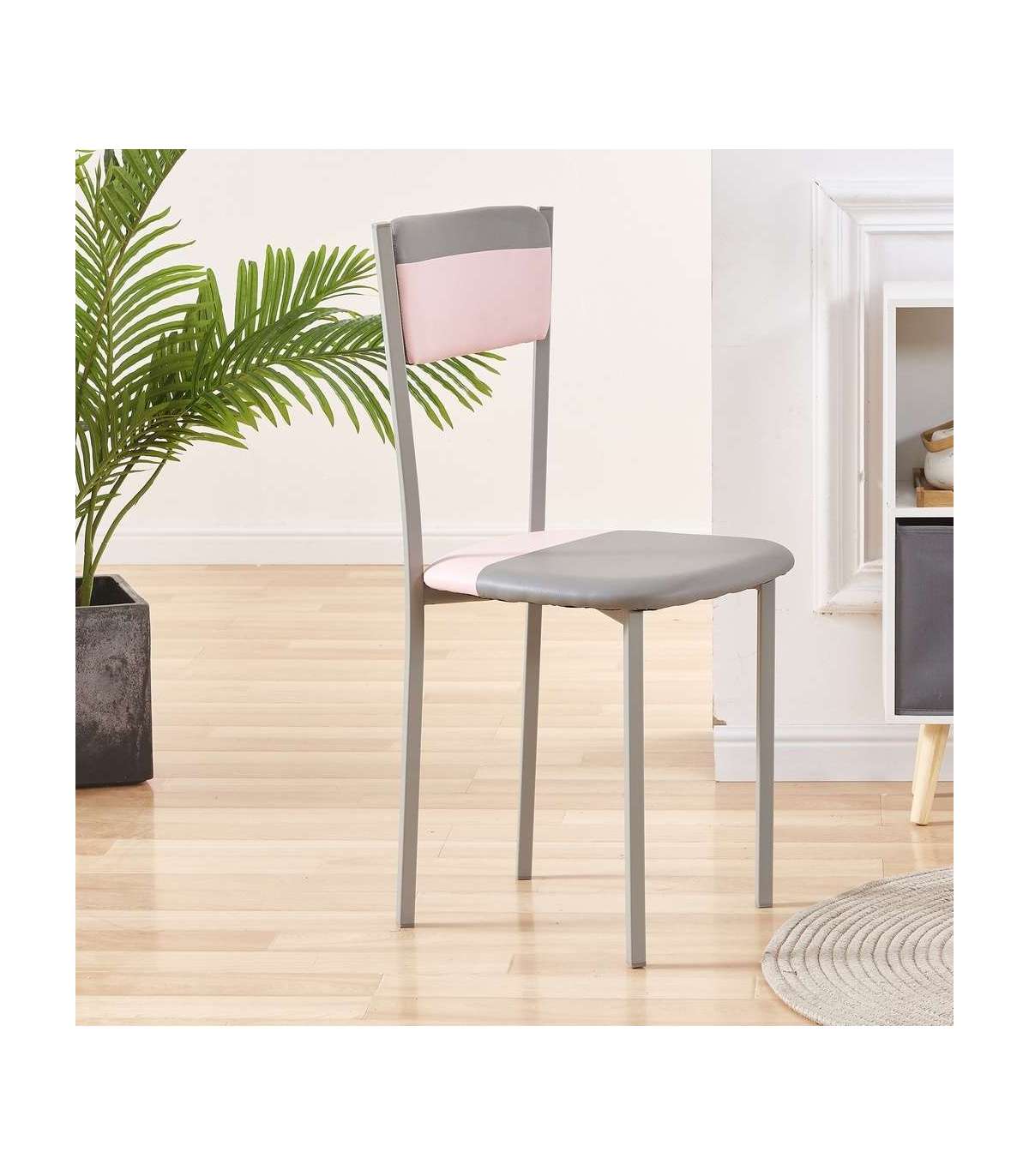 Pack De 4 Sillas Md-salar Tapizadas En Polipiel Gris/rosa Pastel, 89cm(alto) 43cm(ancho) 4_1