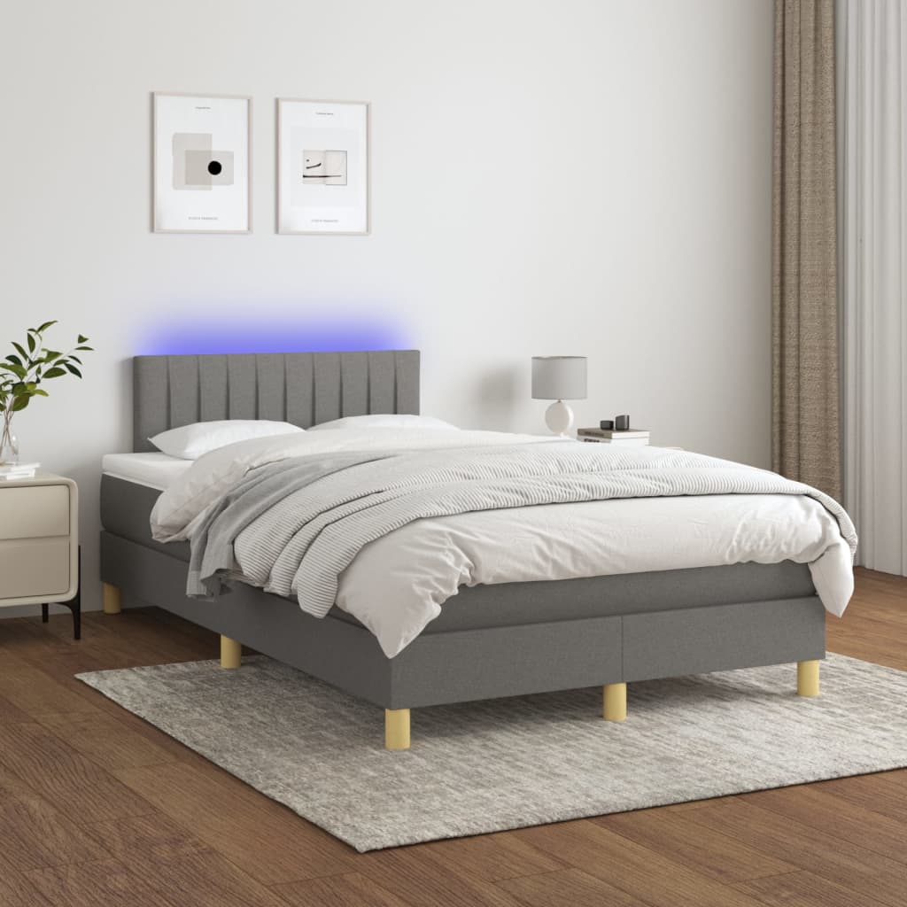 Cama Box Spring Con Colchón Y Led Tela Gris Oscuro 120x200 Cm / Vetonek_2