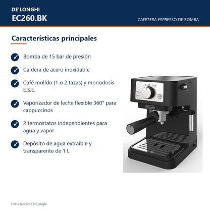 Cafetera Espresso Semiautomática EC260.BK De'Longhi