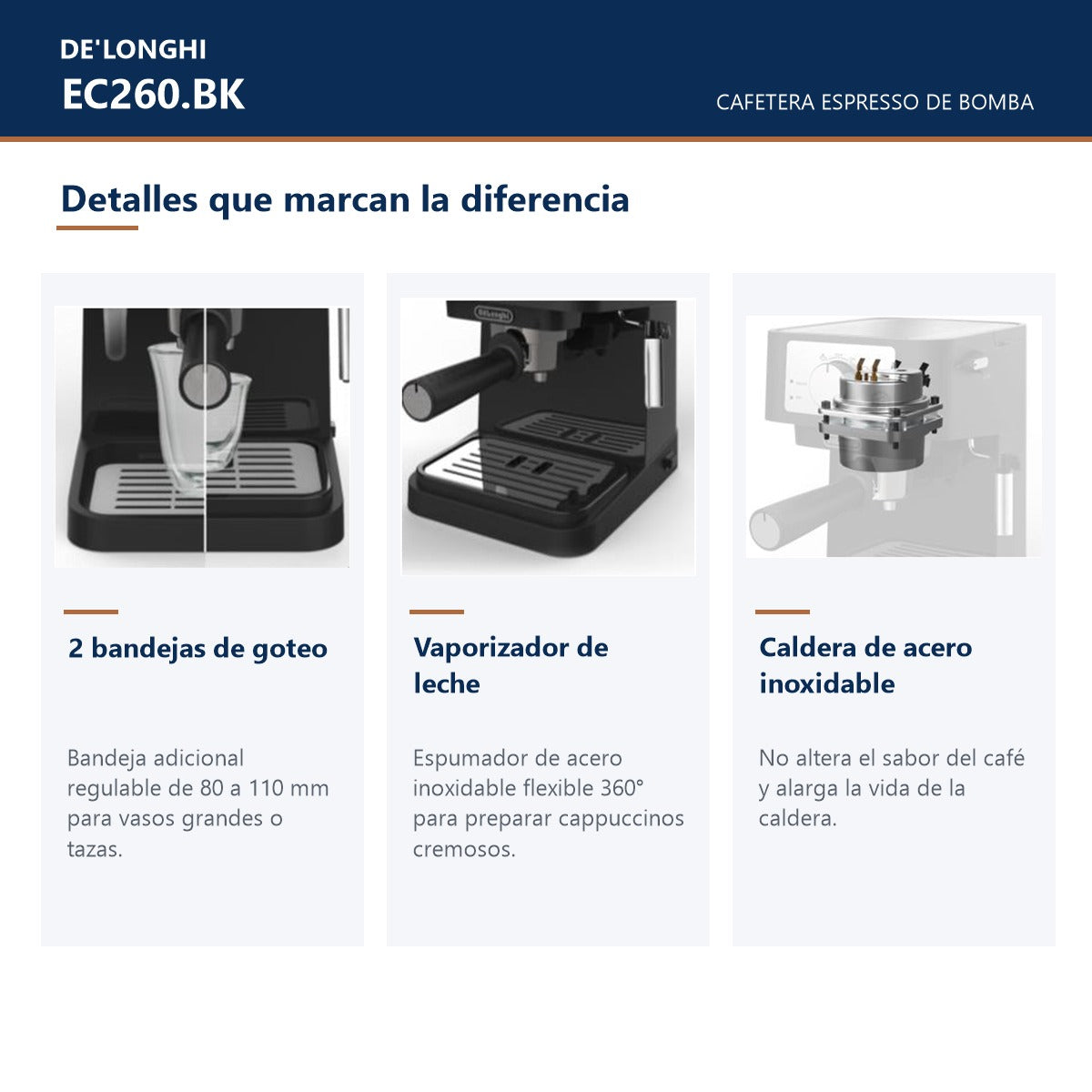 Cafetera Espresso Semiautomática EC260.BK De'Longhi