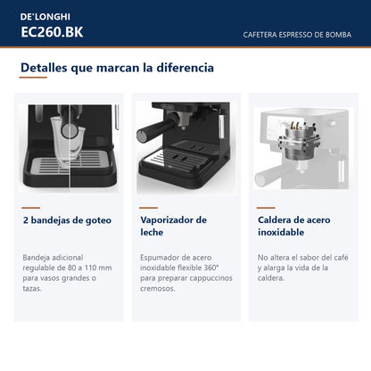 Cafetera Espresso Semiautomática EC260.BK De'Longhi