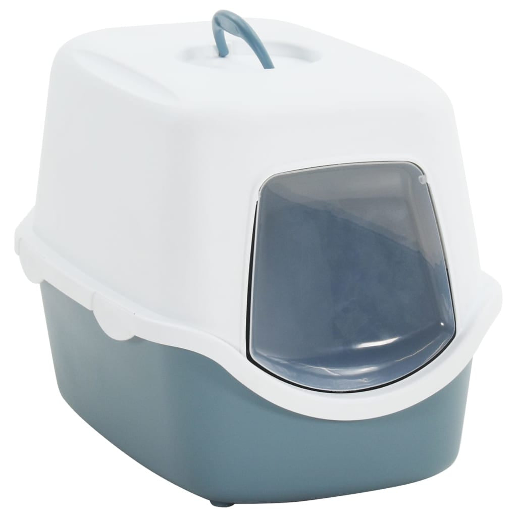 Vidaxl Bandeja De Arena Para Gatos Con Tapa Pp Blanco Azul 56x40x40 Cm_0