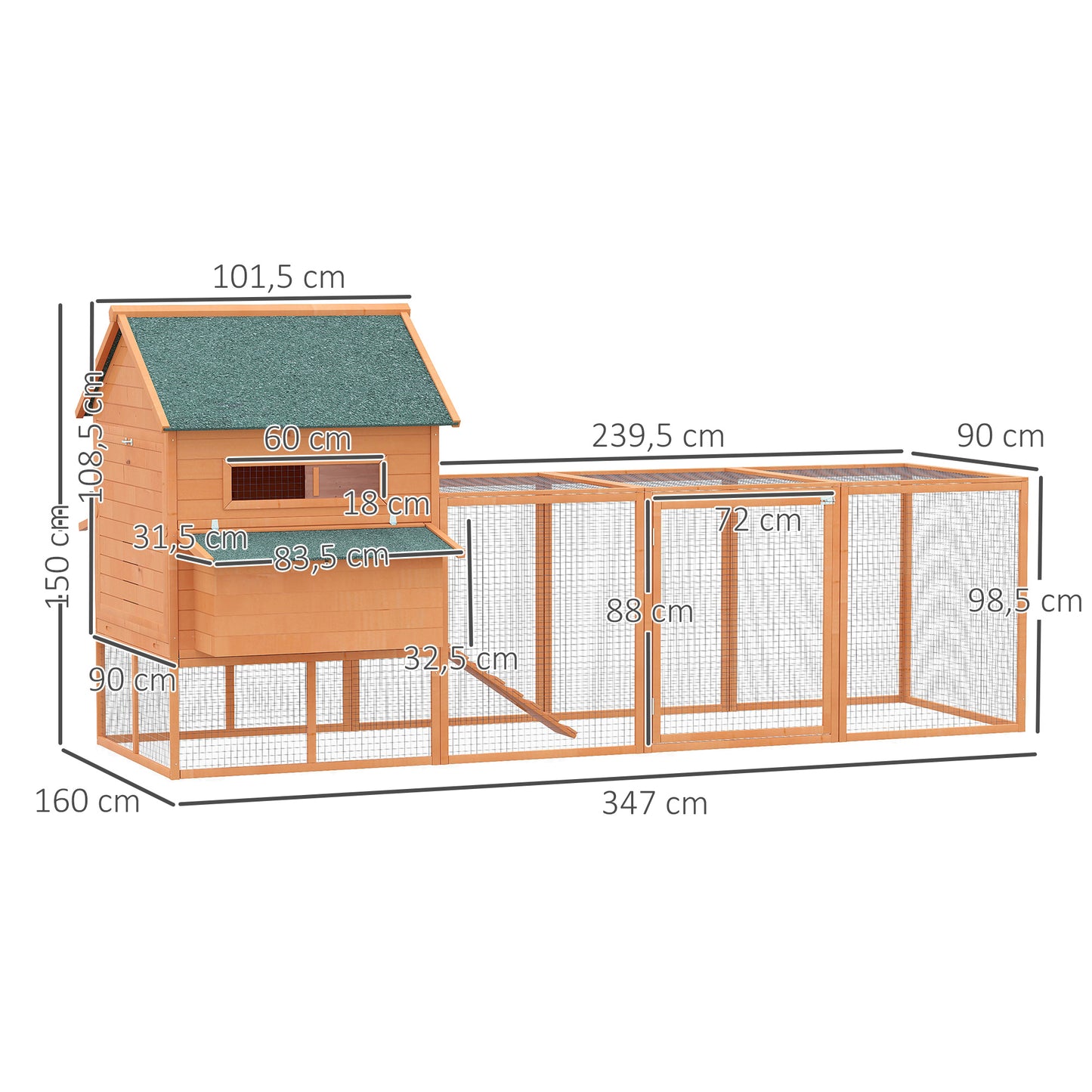 Pawhut Gallinero Exterior Madera Para 4-6 Gallinas Con 2 Nidos 347x160x150 Cm_2