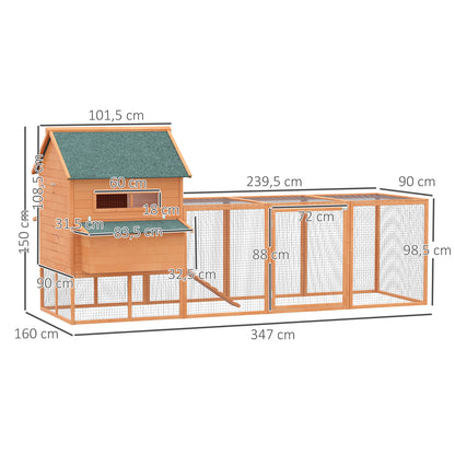 Pawhut Gallinero Exterior Madera Para 4-6 Gallinas Con 2 Nidos 347x160x150 Cm_2