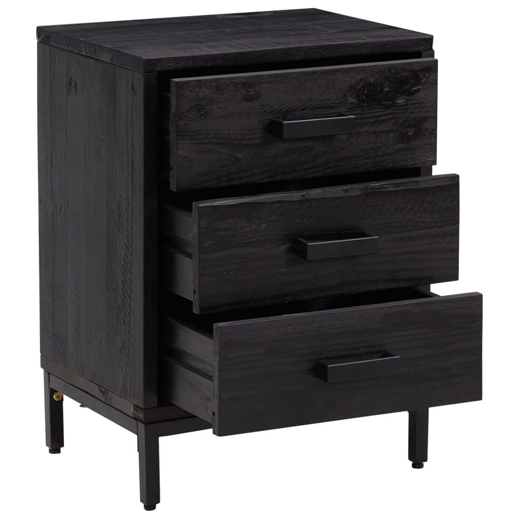 Mesita De Noche Madera Maciza Pino Reciclada Negra 40x30x55 Cm_2