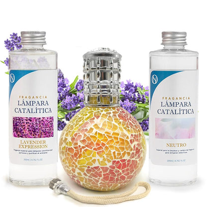 Pack Lámpara Catalítica Mosaico Bicolor + Fragancia Lavender Expression 200ml + Limpiador Neutro 200ml + Mecha Repuesto_0