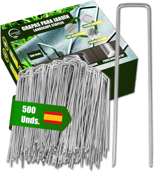 GREEN GOF Grapas Para Malla Antihierba, Cesped Artificial Y Jardin, 500unds. Acero Galvanizado, 15x4cm, Ø3mm._0