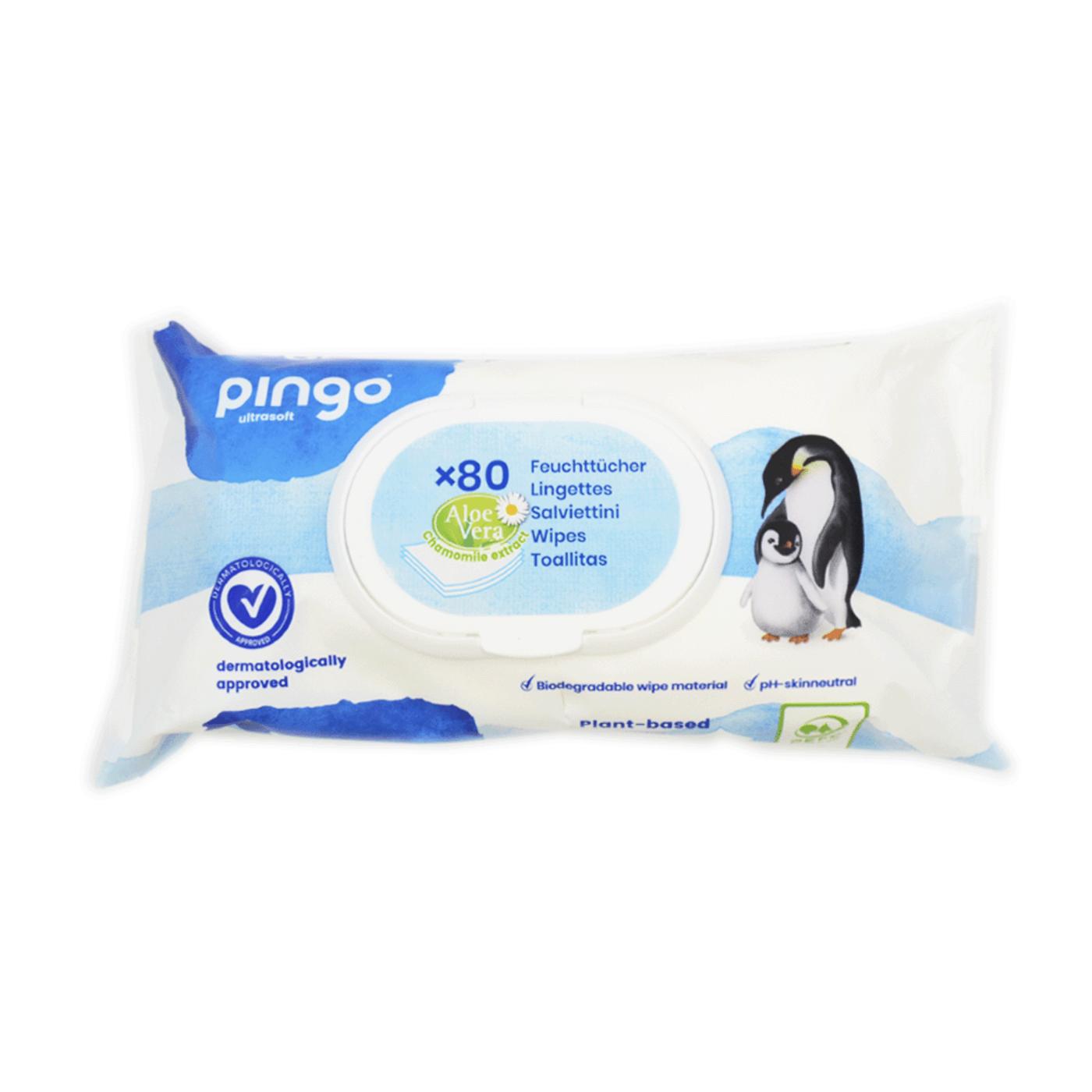 Pack x 4 Toallitas húmedas de bebé 100% biodegradables Pingo 80 uds