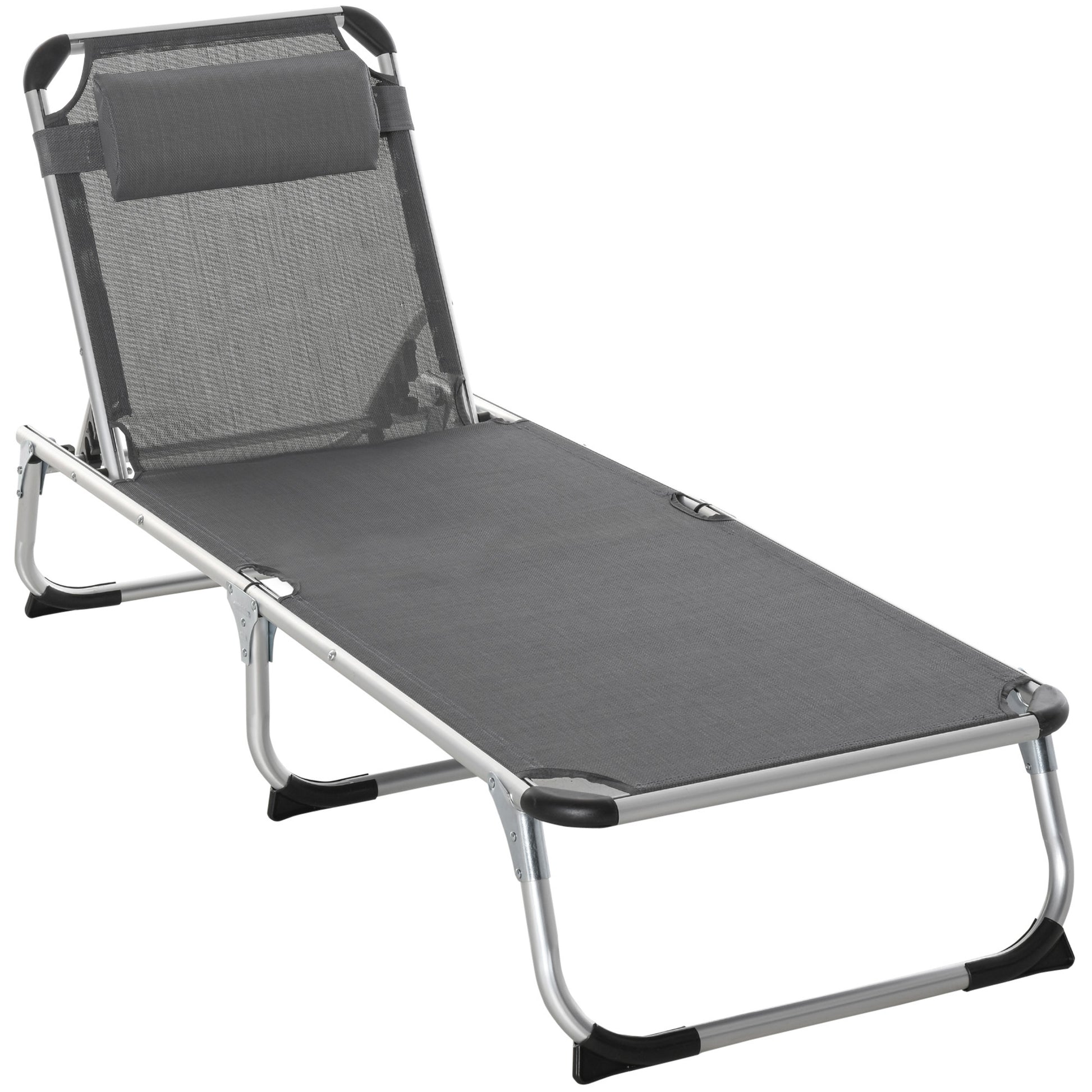 Outsunny Tumbona Plegable Con Reposacabezas Respaldo Ajustable 165x60x76cm Gris_0
