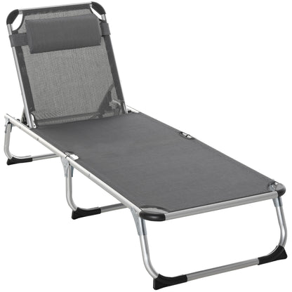 Outsunny Tumbona Plegable Con Reposacabezas Respaldo Ajustable 165x60x76cm Gris_0