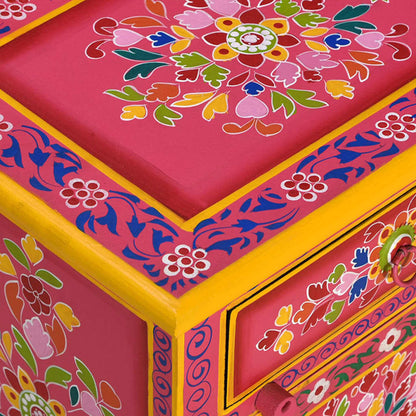 Mesita De Noche De Madera Maciza De Mango Rosa Pintada A Mano_3