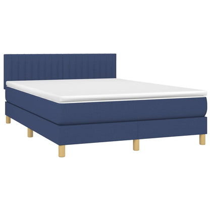 Cama Box Spring Con Colchón Y Led Tela Azul 140x200 Cm / Vetonek_4