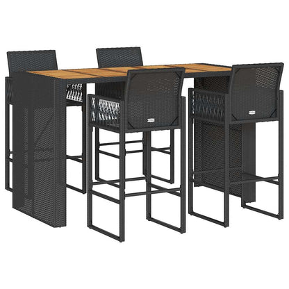 Set Bar Jardín Sin Cojines 5 Pzas Ratán Sintético Acacia Negro / Vetonek_4