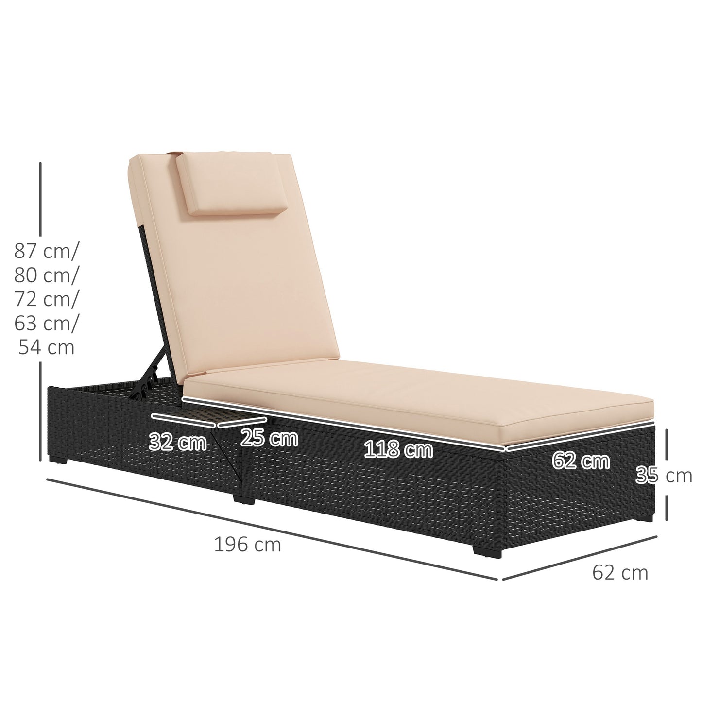 Outsunny Tumbona De Ratán Reclinable Con Respaldo Ajustable Negro Y Beige_2
