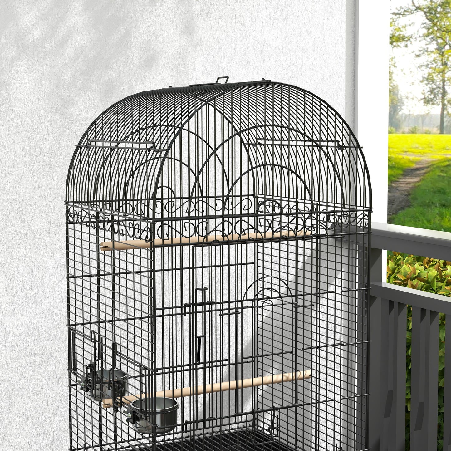 Pawhut Jaula De Pájaros Con Ruedas Bandeja Extraíble 51x51x153 Cm Negro_4