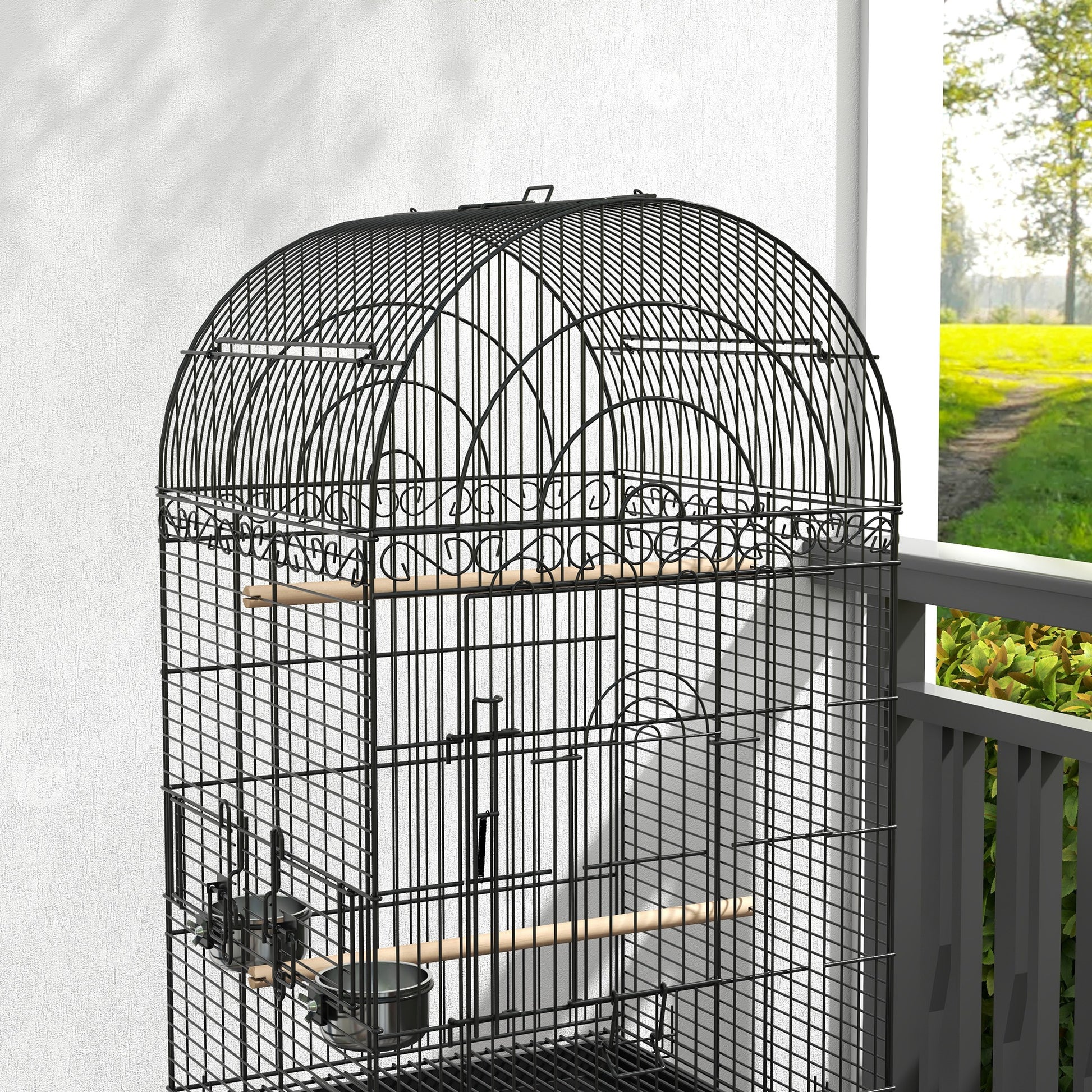 Pawhut Jaula De Pájaros Con Ruedas Bandeja Extraíble 51x51x153 Cm Negro_4