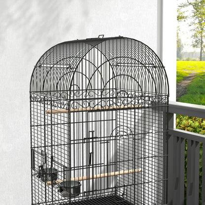 Pawhut Jaula De Pájaros Con Ruedas Bandeja Extraíble 51x51x153 Cm Negro_4