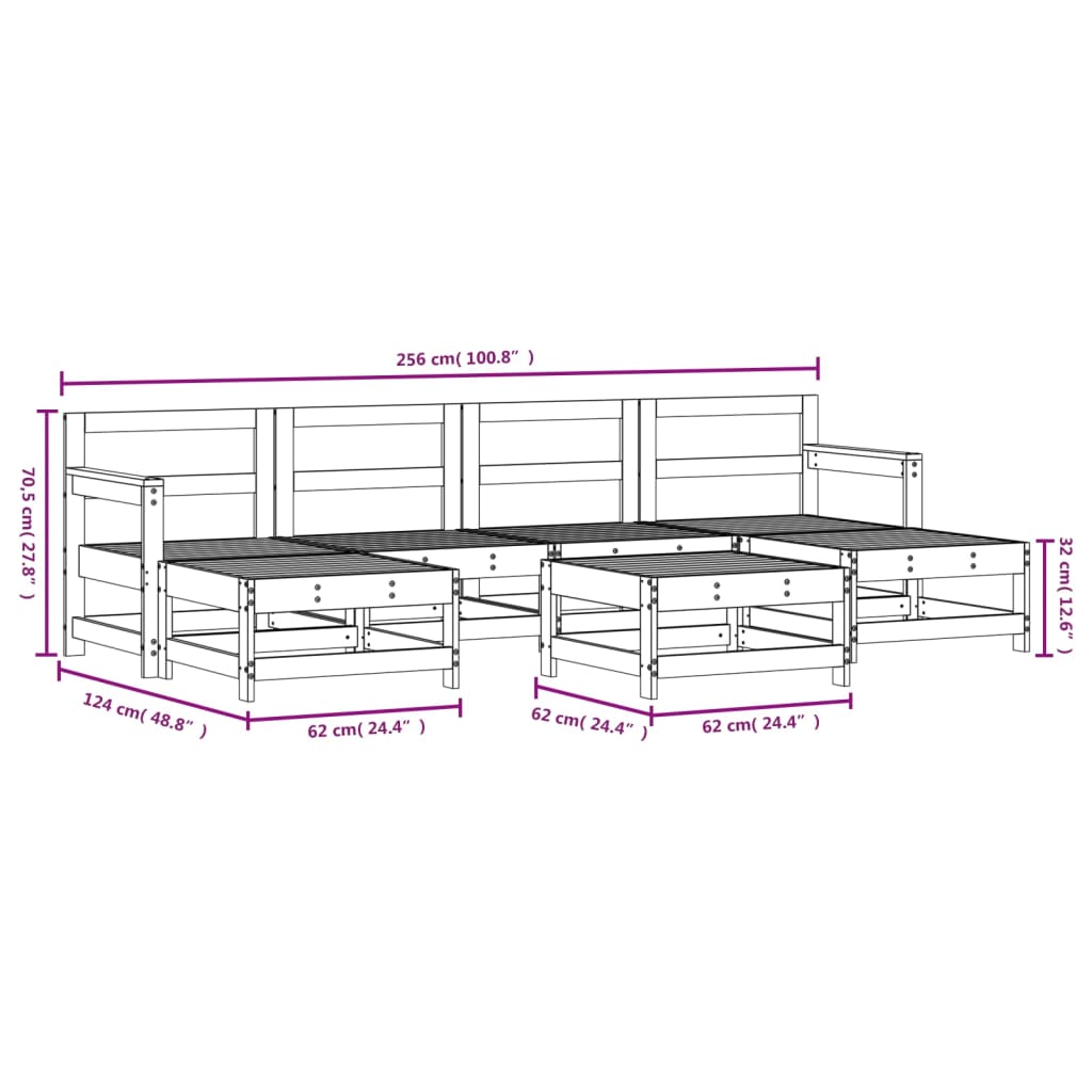 Vidaxl Juego De Muebles De Jardín 7 Piezas Madera Maciza De Pino Negro_2
