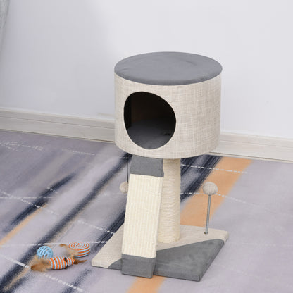 Pawhut Árbol Para Gatos 30x30x50 Cm Con Bola Colgante Cueva Suave Poste Rascador_1