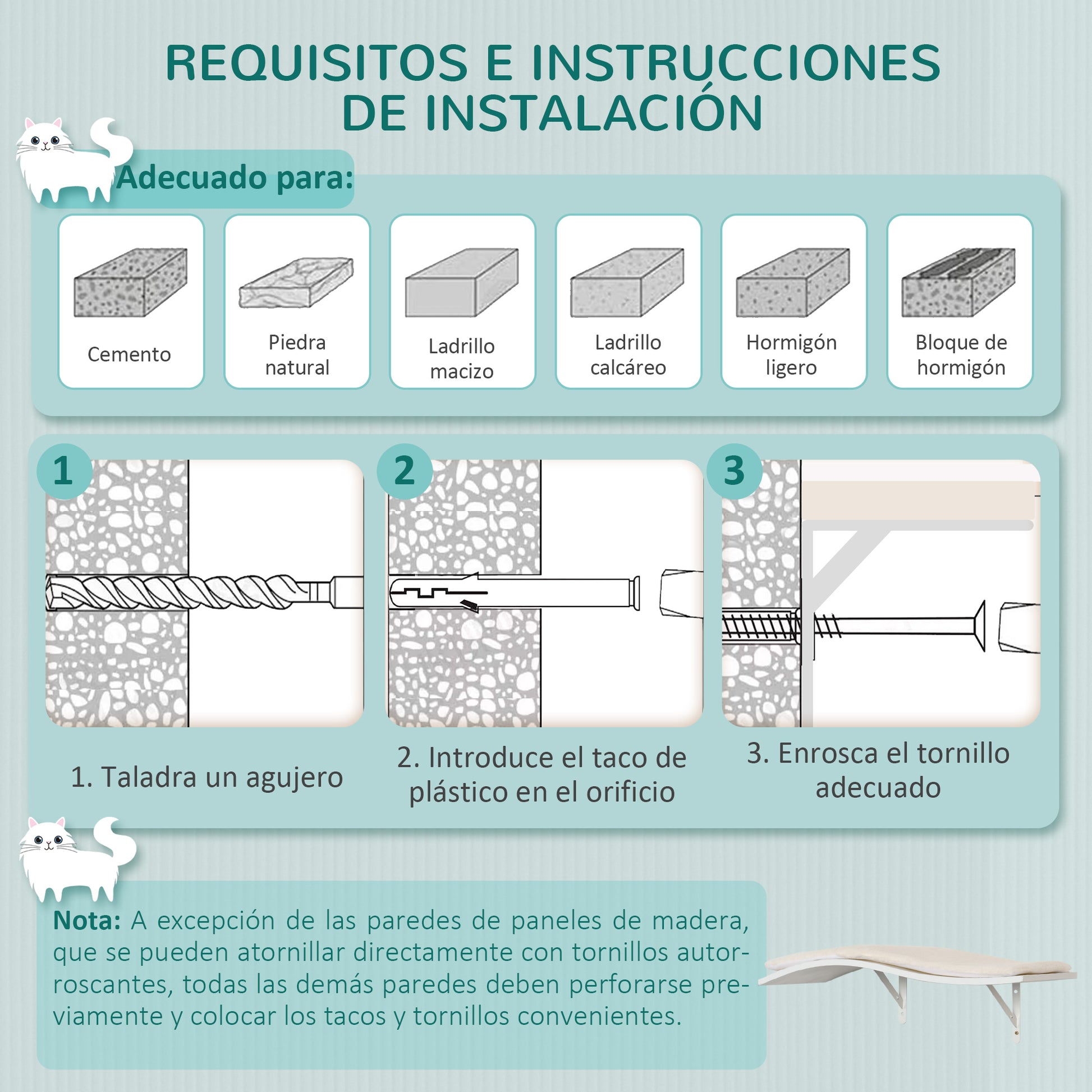 Pawhut Estantes Para Gatos De Pared De 3 Piezas Con Caseta Plataformas Hamaca_5