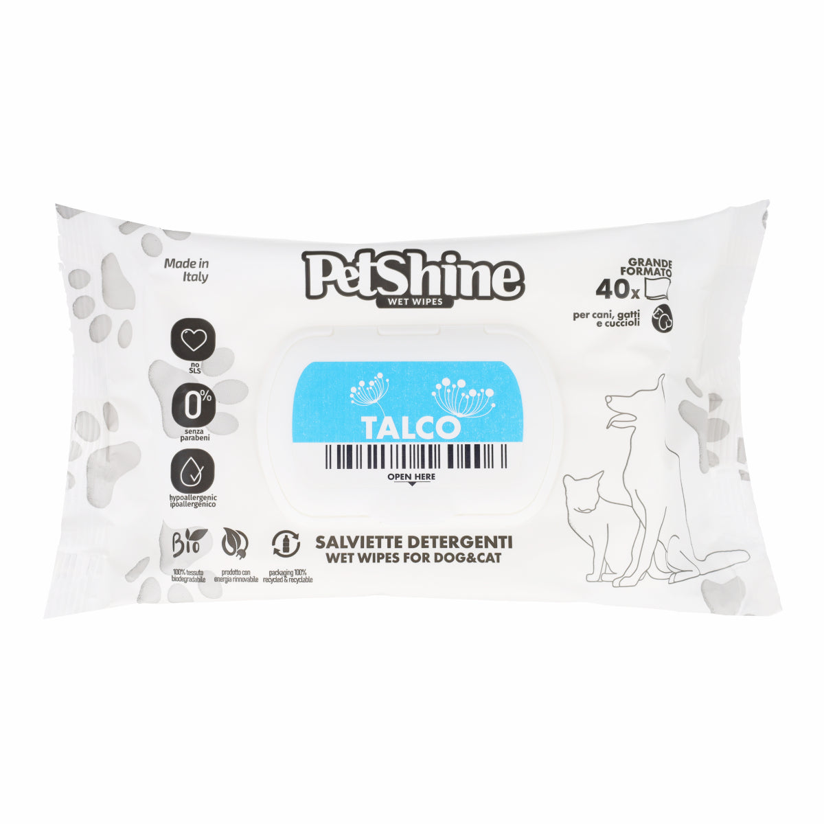 Porrini Toallitas Higiene Perro/Gato, Talco Aloe, 40 uds