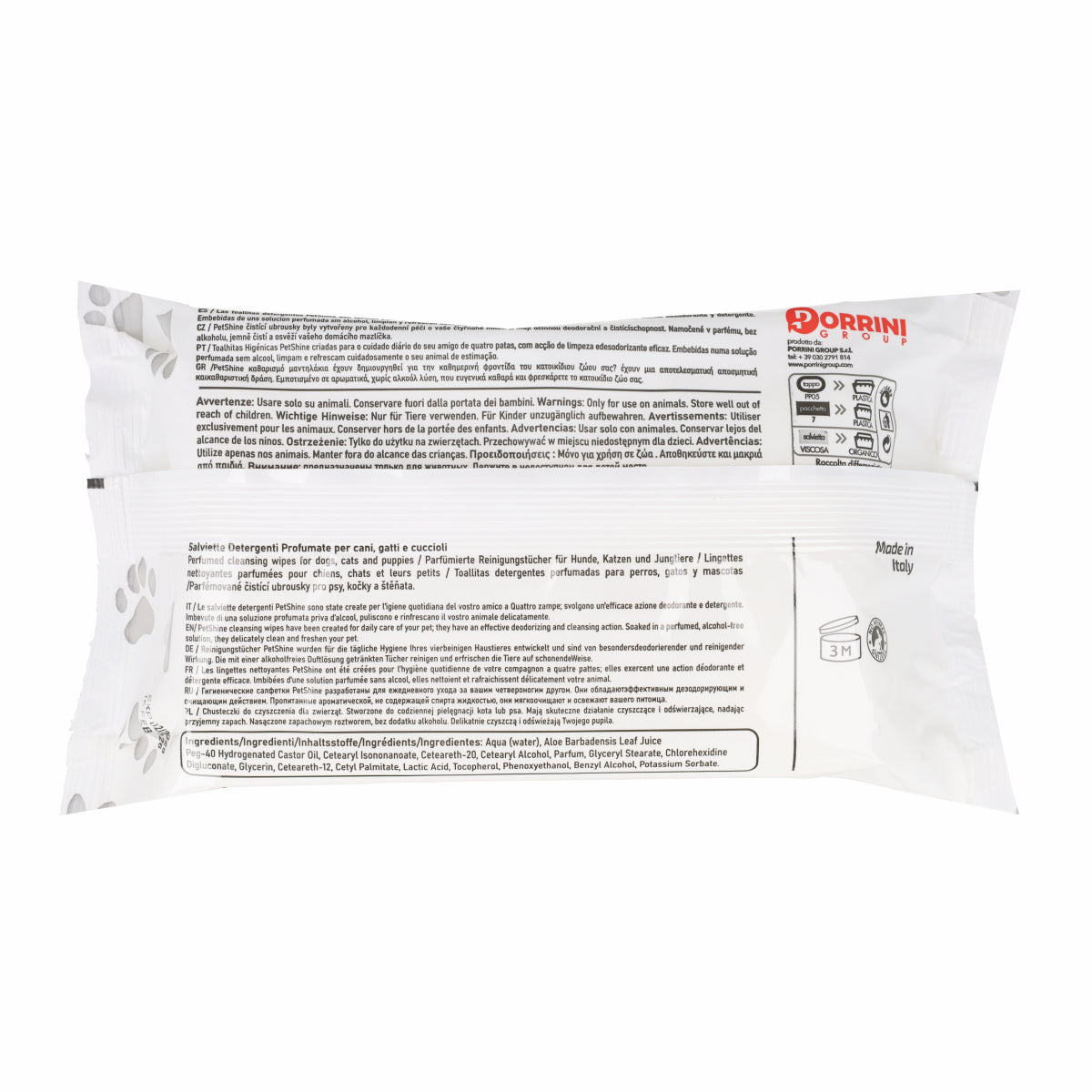 Porrini Toallitas Higiene Perro/Gato, Talco Aloe, 40 uds