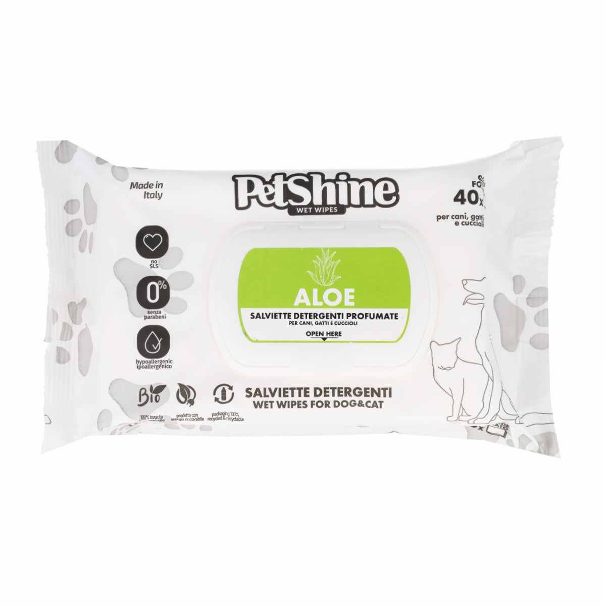 Porrini Toallitas Higiene Perro/Gato, Aloe, 40 uds