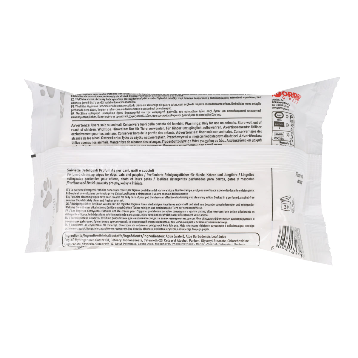 Porrini Toallitas Higiene Perro/Gato, Aloe, 40 uds