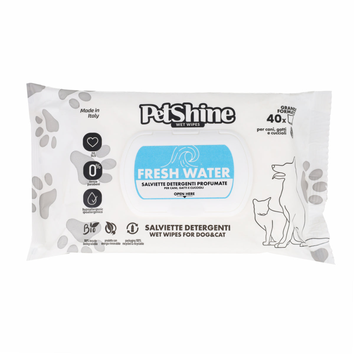 Porrini Toallitas Higiene Perro/Gato, Agua Fresca, 40 uds