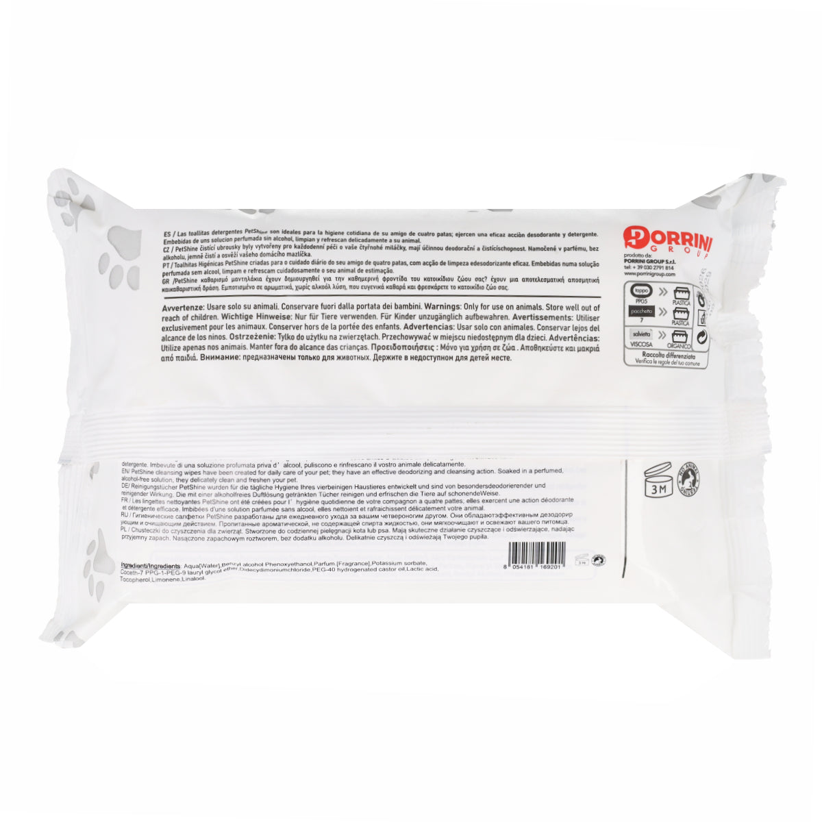 Toallitas Higiene Perro/Gato No-Odor Porrini 40 uds