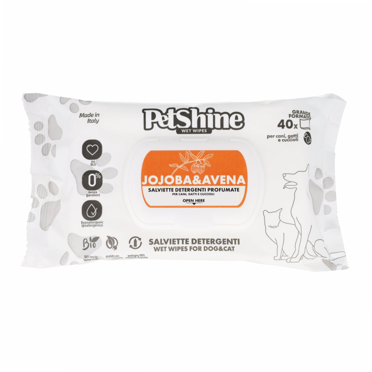 Toallitas Higiene Perro y Gato Jojoba y Avena Porrini 40 uds