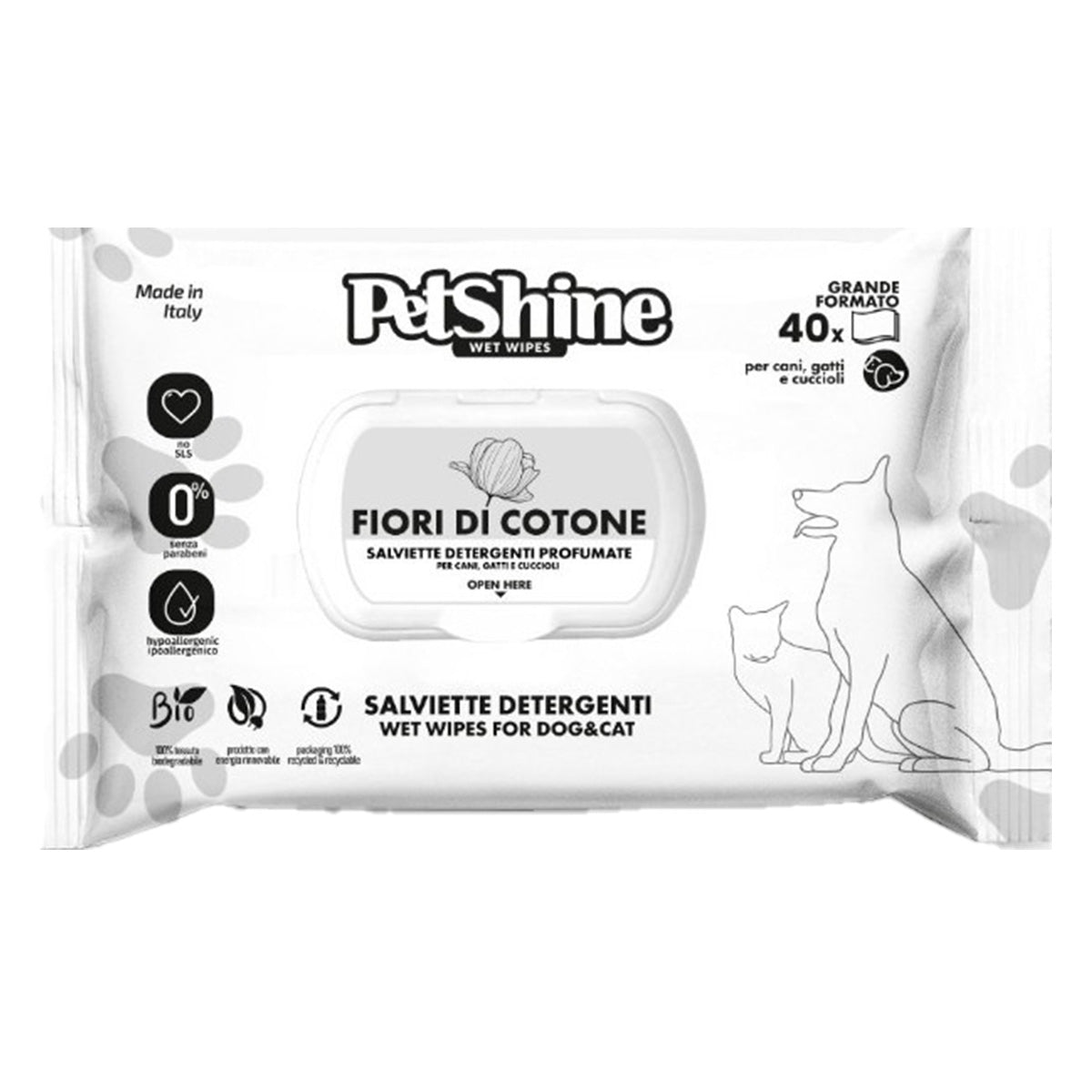 Toallitas Higiene Perro y Gato Flores y Algodón Porrini 40 uds