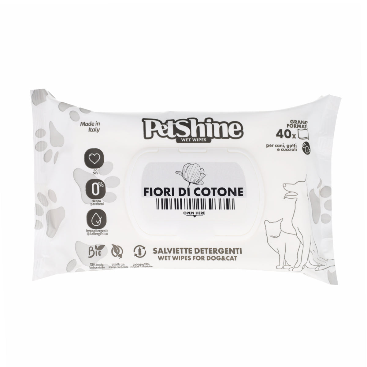 Toallitas Higiene Perro y Gato Flores y Algodón Porrini 40 uds