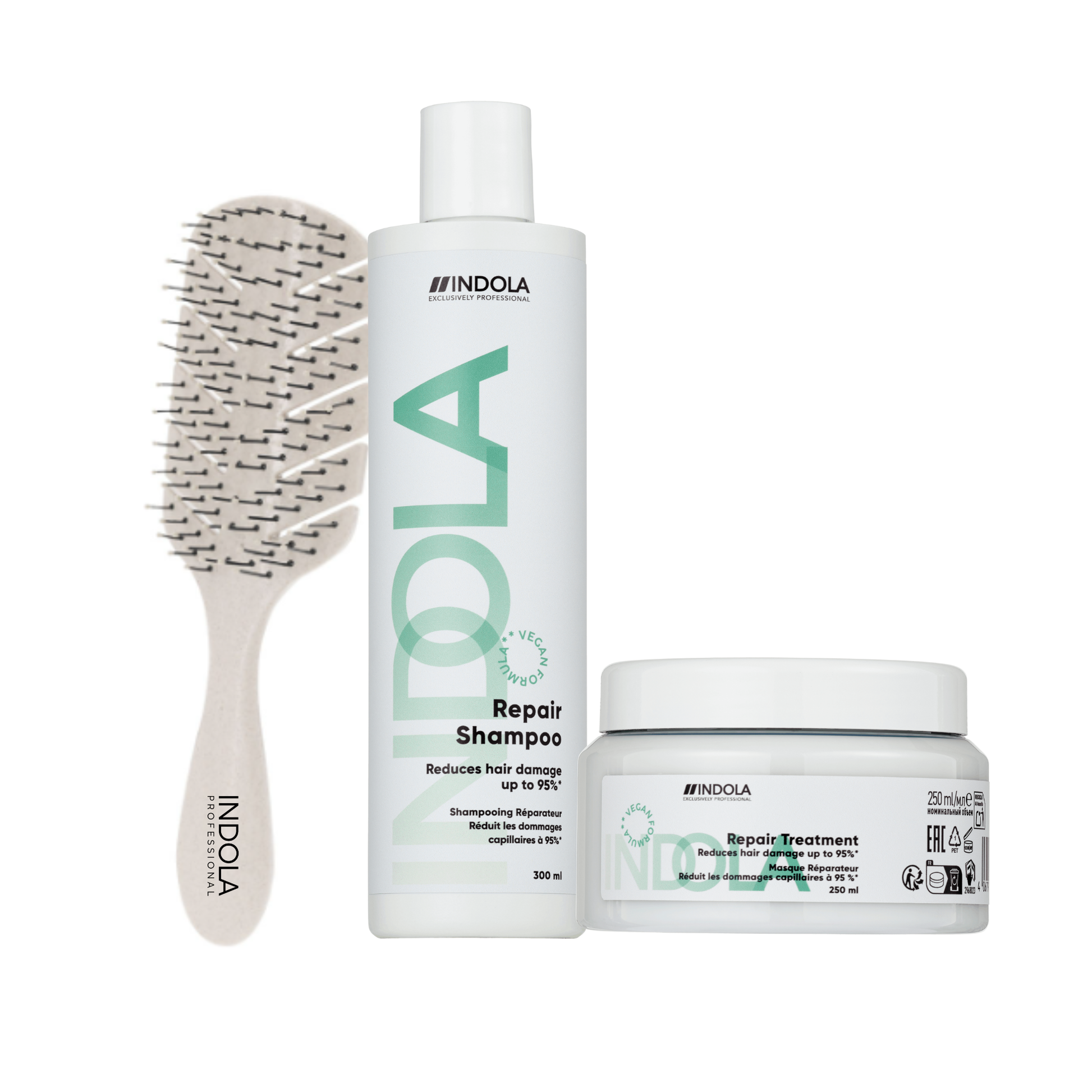Indola Pack Reparación Intensiva Cabello Dañado – Champú 300ml + Tratamiento 200ml + Peine De Regalo_0