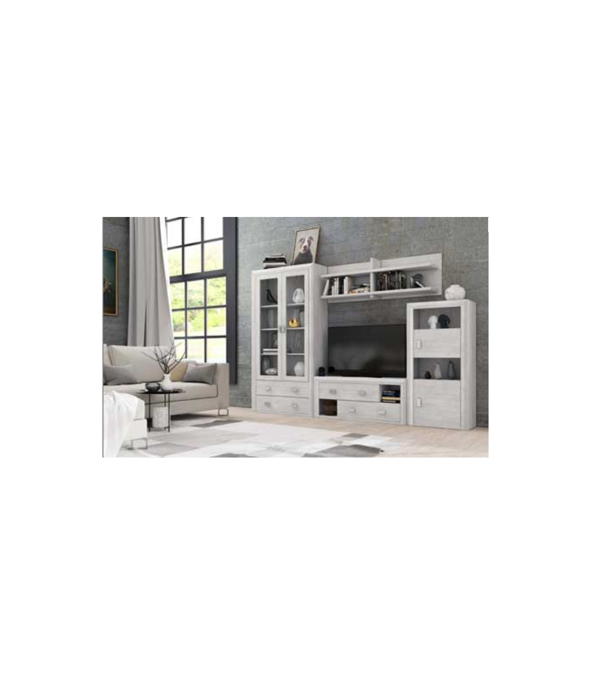 Vitrina 2 Puertas 2 Cajones Modelo Dado Acabado Blanco Tibet, 102cm(ancho) 199cm(alto) 37cm(fondo)._0