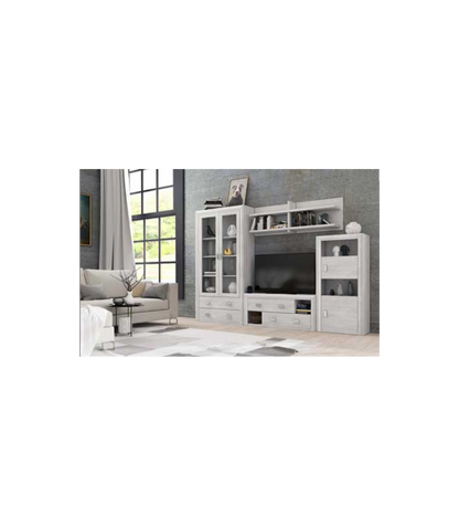 Vitrina 2 Puertas 2 Cajones Modelo Dado Acabado Blanco Tibet, 102cm(ancho) 199cm(alto) 37cm(fondo)._0