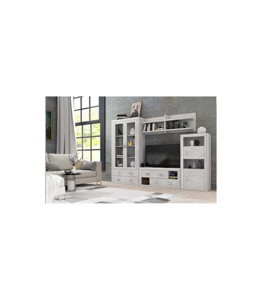 Vitrina 2 Puertas 2 Cajones Modelo Dado Acabado Blanco Tibet, 102cm(ancho) 199cm(alto) 37cm(fondo)._0