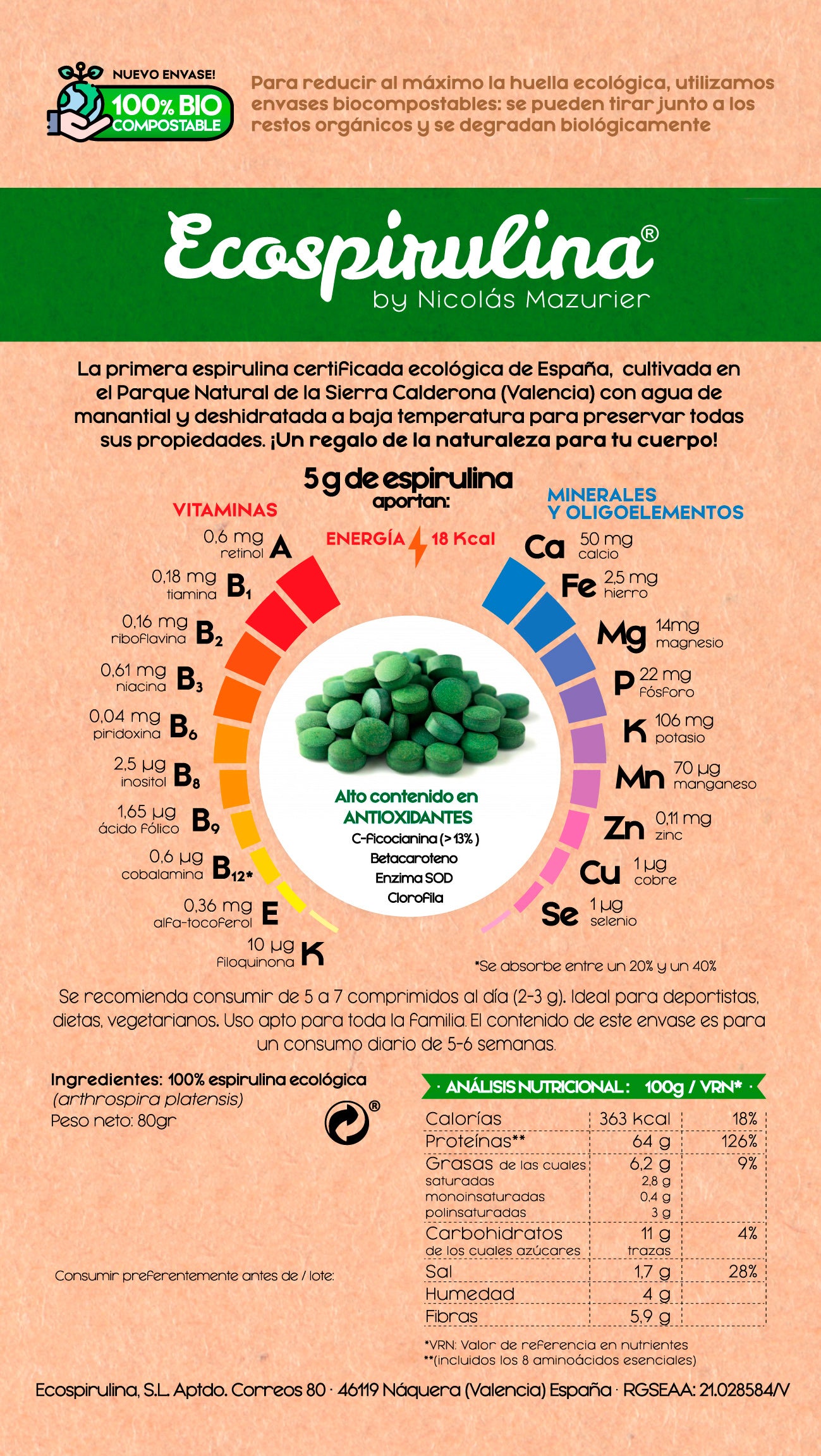 Espirulina Ecológica Cultivada En España Ecospirulina 200 Comprimidos_1